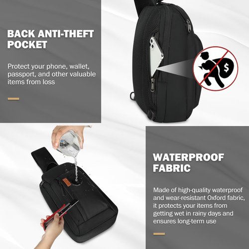 RAINSMORE Large Sling Bag for Men Lightweight Waterproof Crossbody Bag Travel Hiking Bag Chest Bag Sling Backpack for Cycling Sport