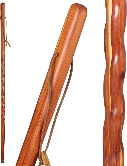 Brazos Handcrafted Wood Walking Stick, Twisted Cedar, Backpacker Style Handle, for Men & Women, Made in The USA