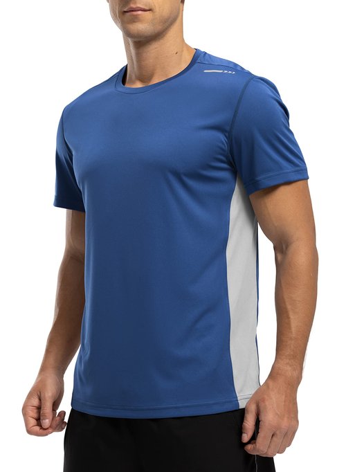 BASUDAM Men's Short Sleeve Shirts Quick Dry Cooling UPF 50+ Lightweight Athletic T-Shirts Running Workout Tops Navy Blue XXL