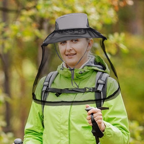 Mosquito Net Hat, Bug Nets for Head, Mosquito Face Net Mask Bug Cap UPF 50+ Sun Protection with Hidden Netting Outdoors Fishing Garden Hats for Women and Men Grey