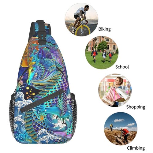 MANQINF Cool Chinese Dragon Sling Bag,Casual Crossbody Backpack Shoulder Chest Bag for Women Men Travel Hiking Daypack