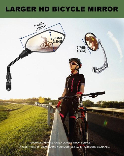 Bavel Bike Mirror,2 Pack (1 Pair)Bicycle Handlebar Mirrors for Mountain Bicycle Bike Ebike Scooter Snowbike,HD Large Mirror,Adjuatable Wide Angle RearView Mirror with 360° Rotatable Safety Galss Desig