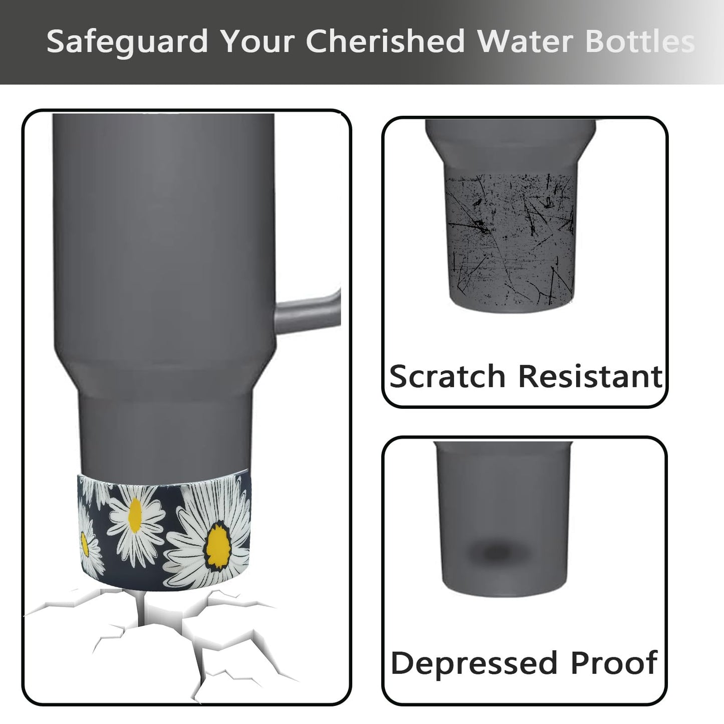 Gliquran Daisy Protective Silicone Boot for Stanley Quencher H2.0 40 30 20 oz & IceFlow Flip 30 20 oz,Plant Water Bottle Boots Accessories