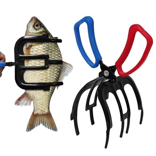 Xloey 3 Claw Fish Gripper,Fish Claw Gripper, Metal Fish Control Clamp,Multifunctional Three Teeth Fishing Pliers Gripper,Fish Fishing Accessories, Black