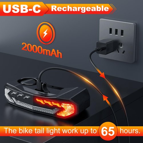 EQIIO Smart Bike Tail Light with Turn Signals and Brake Light, Rechargeable Bike Alarm Anti Theft with Remote, Bicycle Horn & Bike Turn Signals for Bicycle/Scooter/Ebike Auto On/Off, IP65 Waterproof