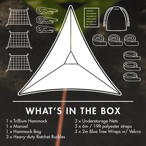 Tentsile Trillium Giant Hammock, The Original Tree Tent Company, 6 Adult Capacity, Anti-Roll, Central Hatch, Ratches and Straps Included, Designed in The UK (6 Person, Black Mesh)