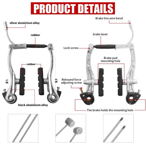 RAHQHD Complete Bike Brakes Set，Inner and Outer Callipers Cables Lever Kit ，Universal Bike Front and Rear MTB Brake with Multi-Tool Wrenches Silver