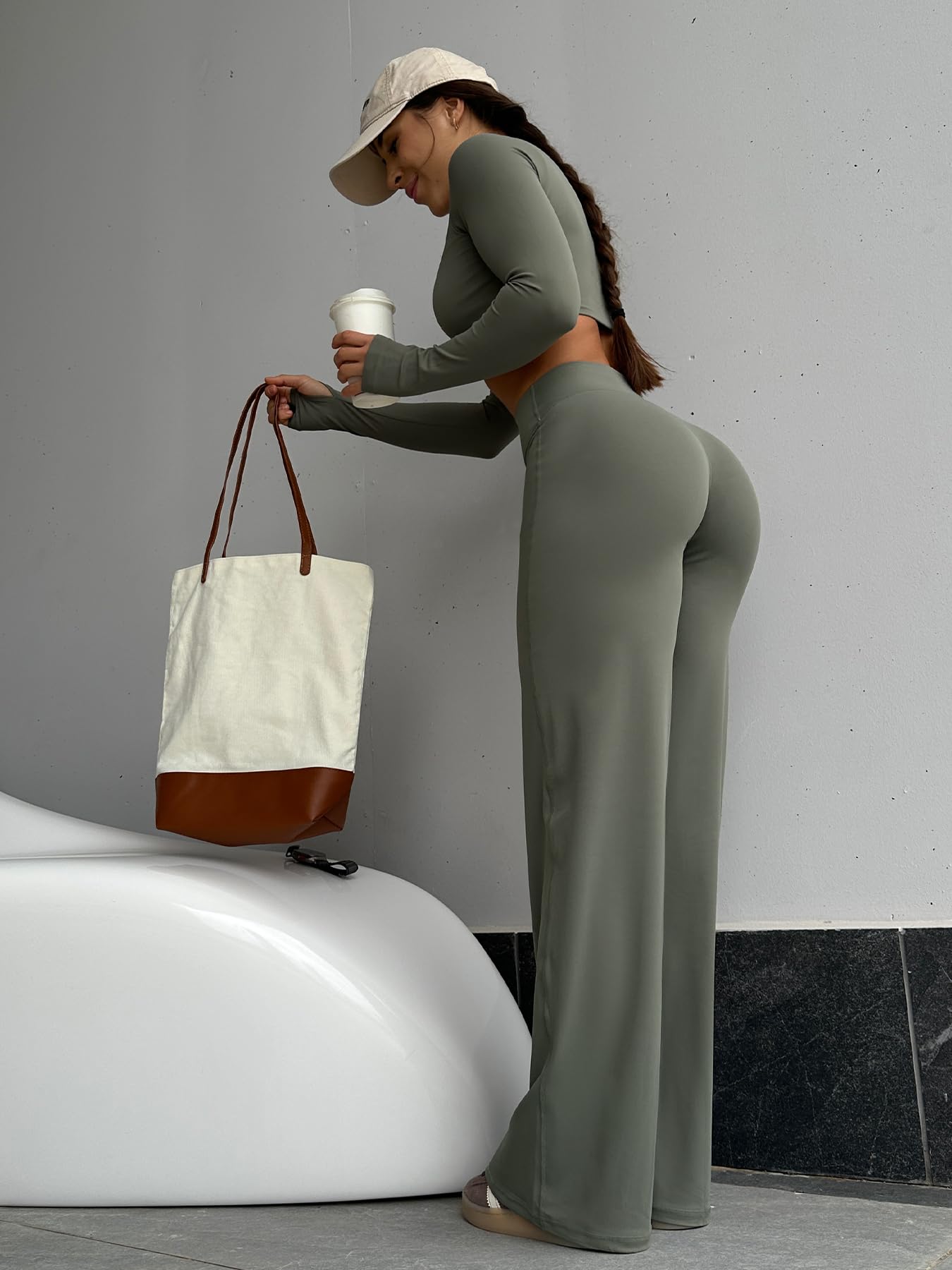 YEOREO Workout Leggings Womens No Front Seam Straight Leggings 35" High Waist Buttery Eddiy Gym Yoga Pants Gray Green S