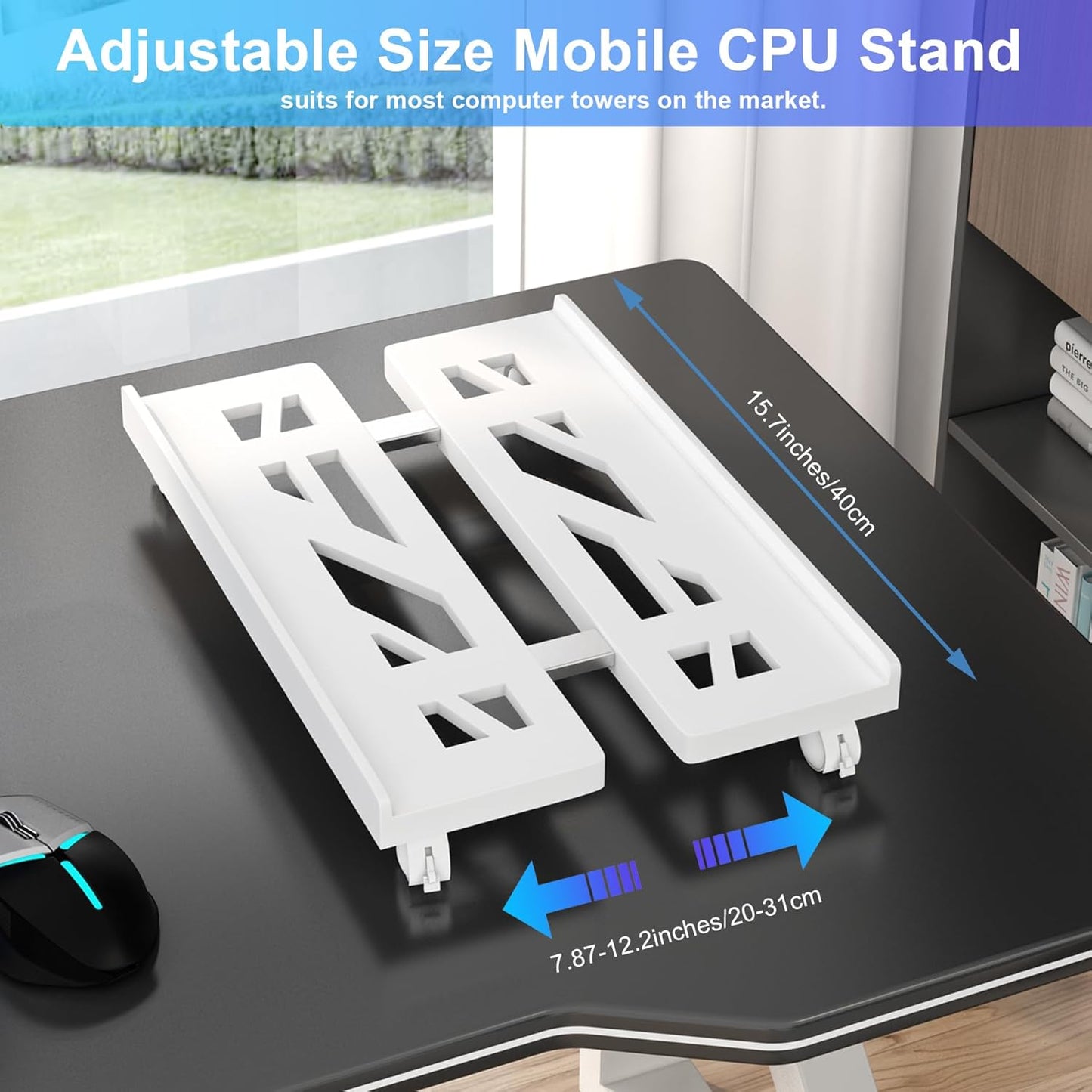 Mobile CPU Stand, CPU Rolling Stand Adjustable Computer Mobile Cart Holder with Locking Caster Wheels PC Stand - Black
