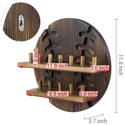 MyGift 2 Tier Rustic Burnt Wood Sports Championship Ring Holder with Baseball Cutout Backing, Wall Mounted Collectible Rings Jewelry Storage Display with 12 Pegs