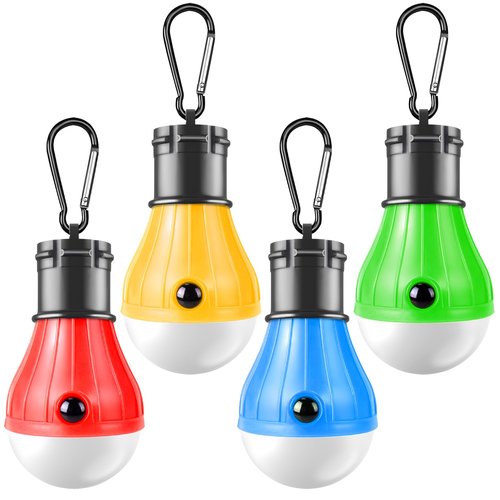 PEMOTech Camping Lantern 4 Pack, 4 Lighting Modes LED Camping Lights Bulbs with Clip Hooks, Waterproof Portable Battery Operated Emergency Tent Lights for Outdoor Camping Hiking Fishing Hunting