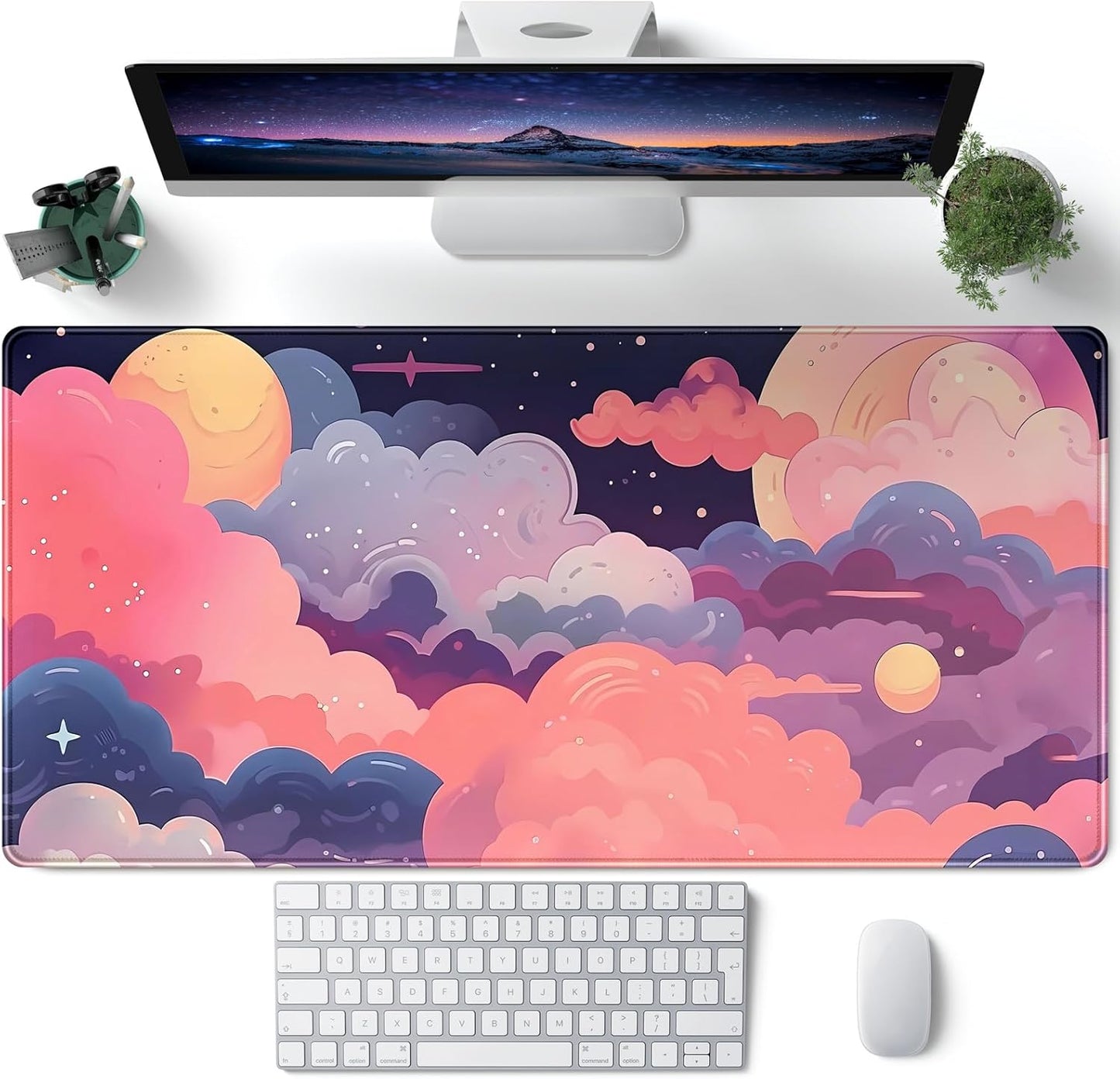 Japanese Desk Mat Riverside Full Moon Desk Pad Black Red Large Mouse Pad Gaming Mousepad Extended XXL Keyboard Pad 31.5 x 15.7 in Laptop Computer Mouse Keyboard Mat for Office Desk Decor