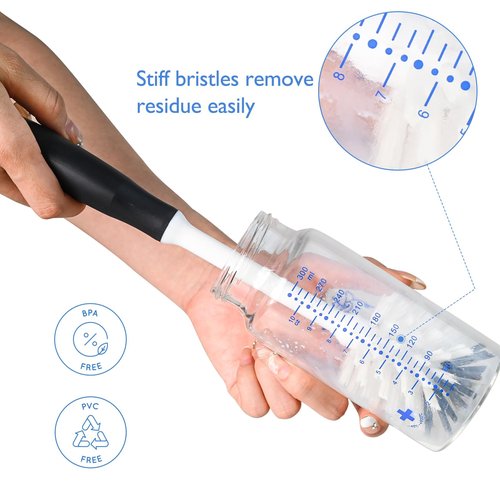 Baby Bottle Cleaning Brush with Replaceable Brush Head, Long Handle Water Bottles, Cup and Glass Brushes Cleaner for Washing and Scrubbing, Replacement Brush Head, 4 Pack