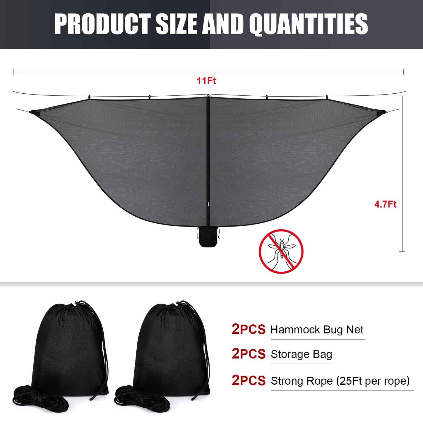 GliCraft 2 Pieces Hammock Bug Mesh Net 11 x 4.7 FT Hammock with Mosquito Net Camping 360 Degree Protection Dual Sided Diagonal Zipper for Hiking Camping Backpacking