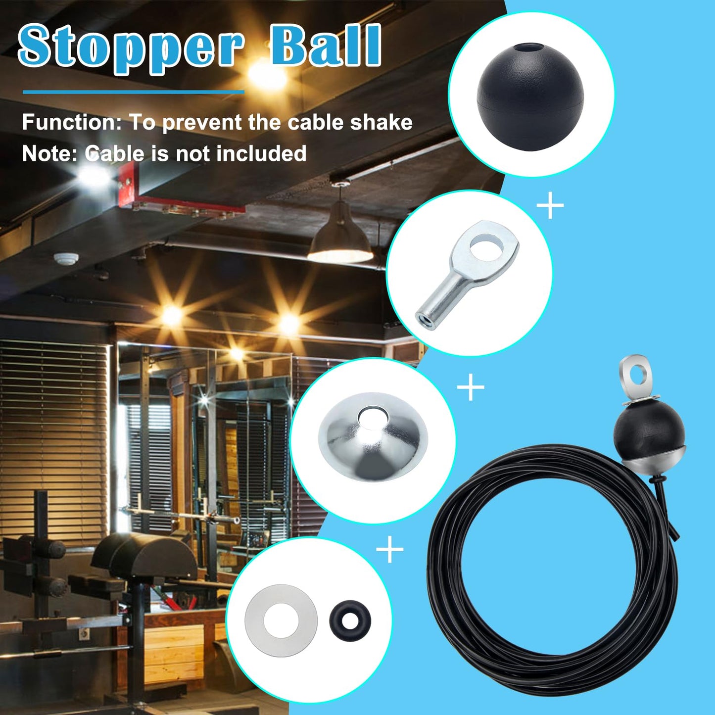 Anglekai 17Pcs Cable Attachments for Gym, Solid Rope Attachment for 5mm Fitness Pulley Machine Gym Equipment for Home Gym Cable Replacement Parts Rope (17)