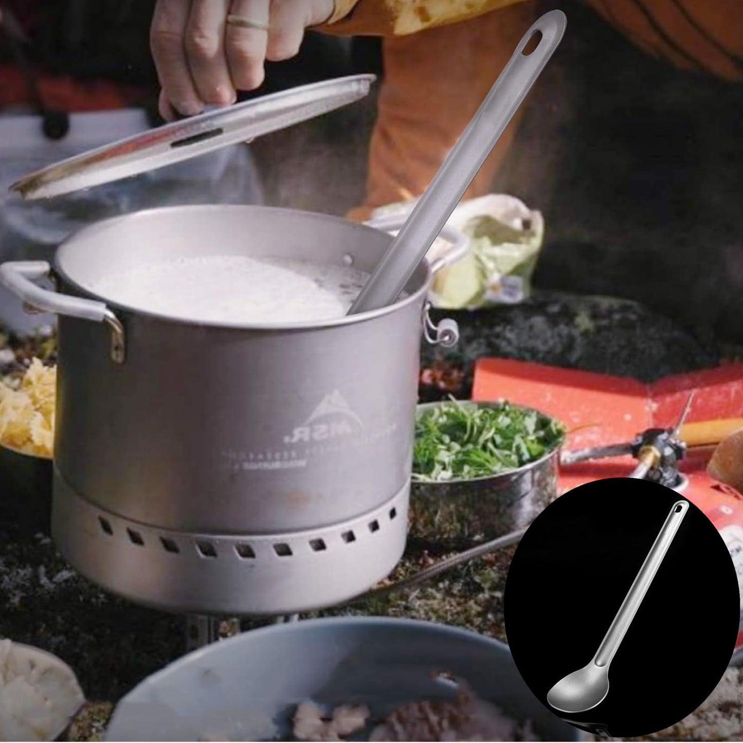 FJYXCHENXM Backpacking Stainless Steel Long-Handled Spoon with Carry Bag for Camping and Hiking, 21.8cm