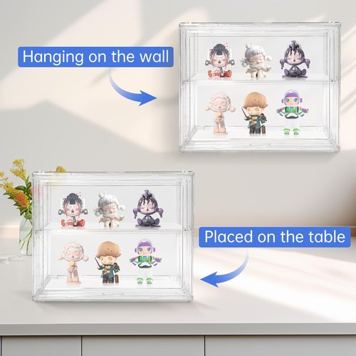 BOHOIDEE 2 Tiers Clear Display Case for Baseball, Acrylic Baseball Holder Display Case with Magnetic Door, Wall-Mounted Dustproof Showcase for Memorabilia Baseball