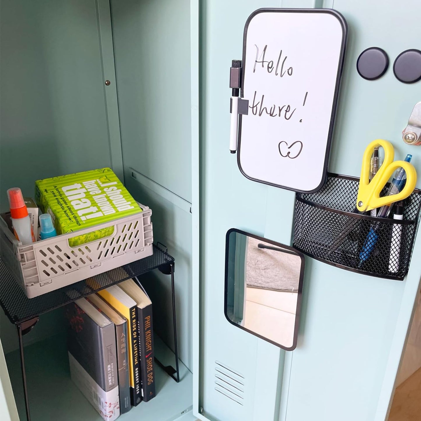 Pink Locker Accessories with Locker Shelf, Magnetic Mirror, Magnetic Pen Holder, Magnetic Small Whiteboard, Back to School Essentials Locker Decorations, 7 Piece Locker Organizer for Work