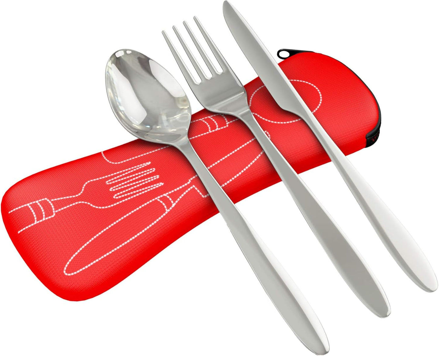 Reusable Travel Utensils with Case | Fork and Spoon Set with Knife and Optional Straws Great Office, Travel, or Camping Accessories | Lightweight, Sturdy Utensils