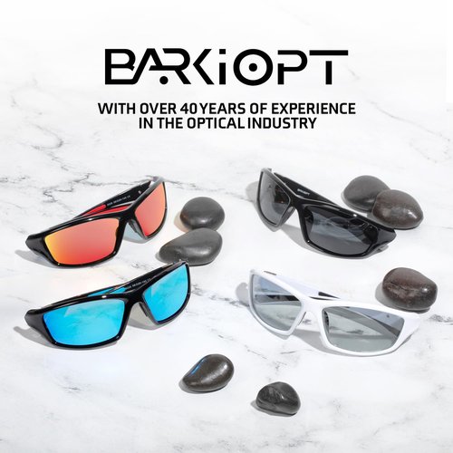 Barkiopt Polarized Sport Sunglasses for Women & Men, Polarized Sunglasses for Fishing, Cycling, Running & More, With UV400 Protection, Model FWN4029 (Blue Lenses with Black & Blue Frame)