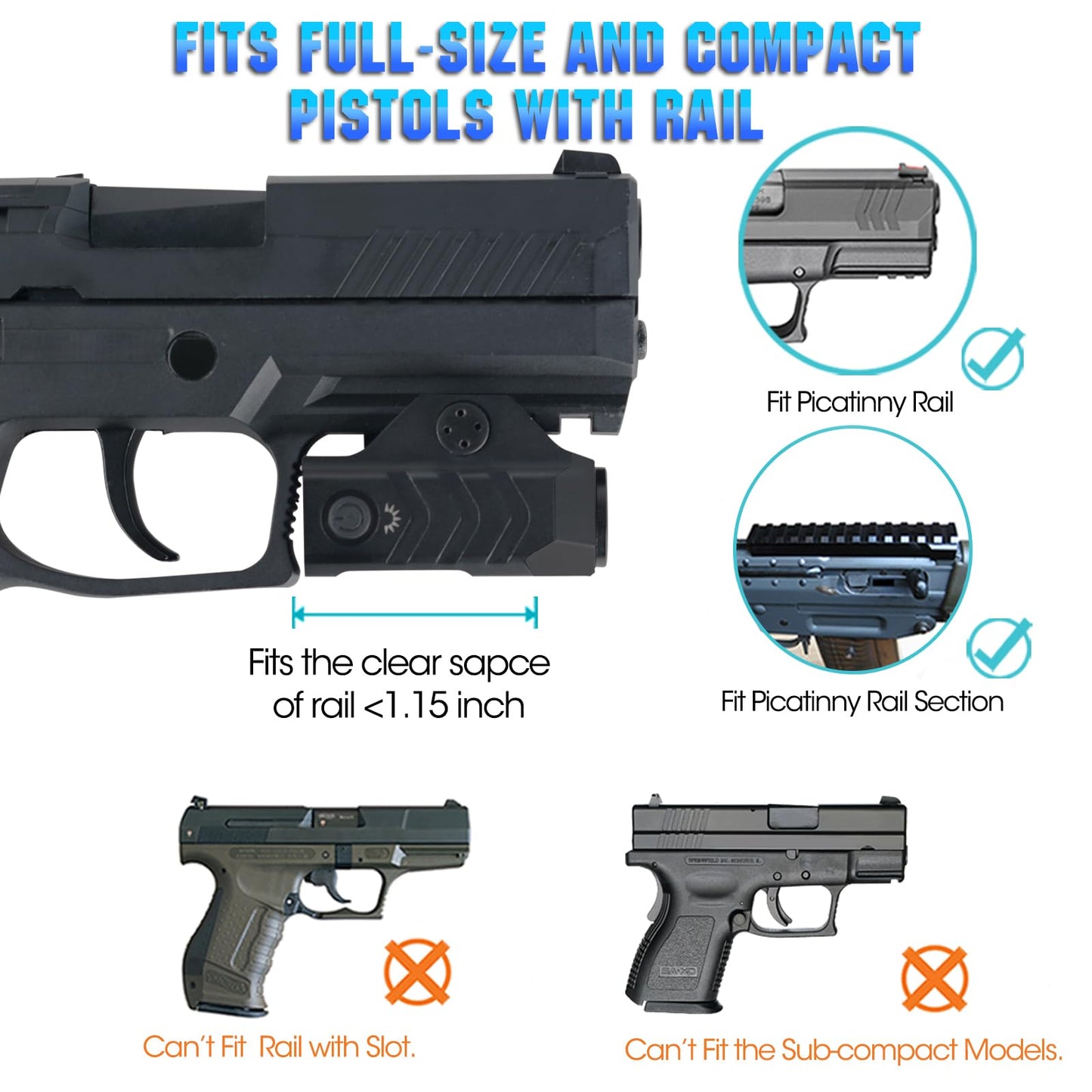 AULITE Tactical Flashlight Low Profile Quick Release,Mini Size,Magnetic Rechargeable for Pistol,Airsoft Light,Picatinny Rail Attachments