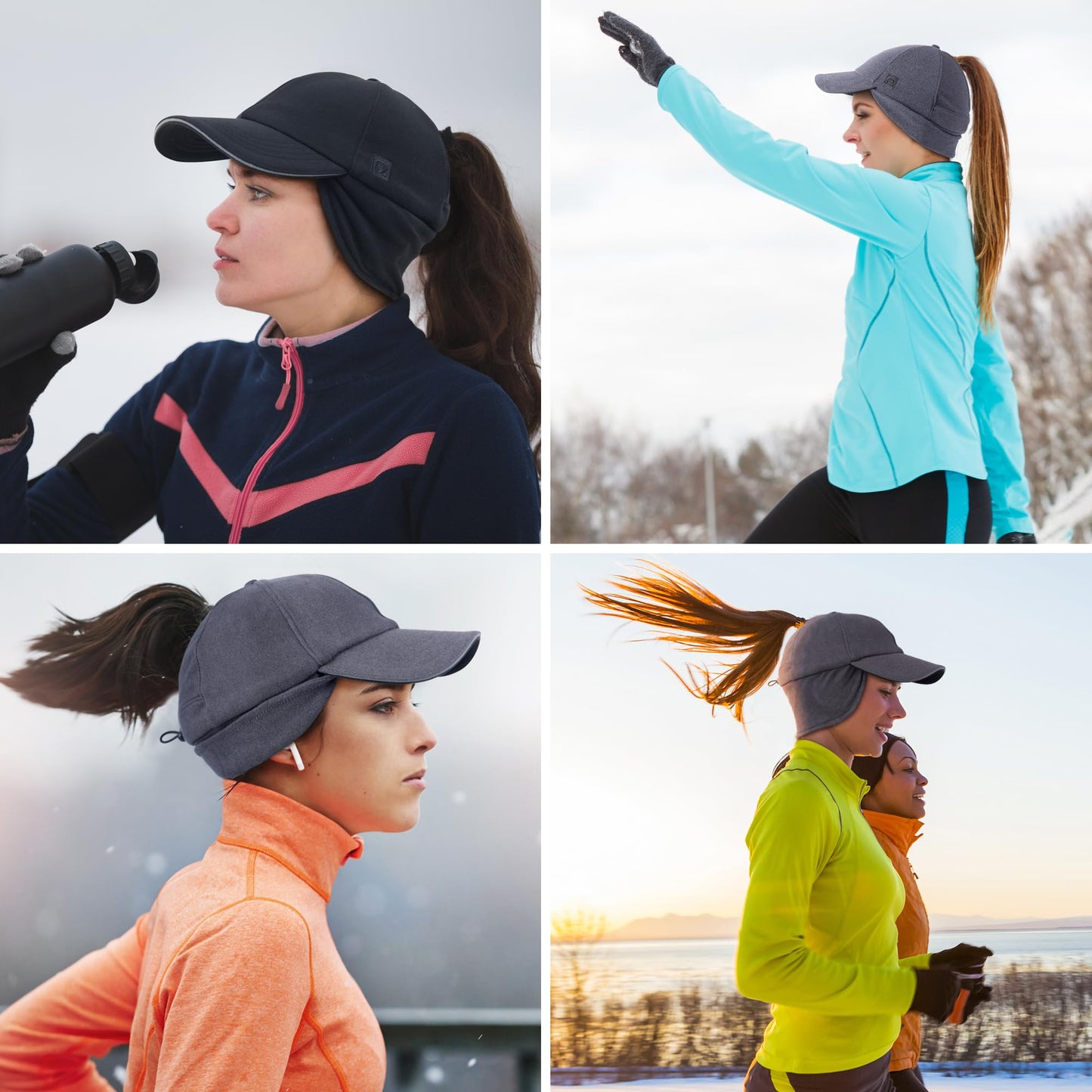 GADIEMKENSD Women's Fleece Ponytail Hat with Reflective Winter Ear Flaps Cold Hat with Adjustable Headband and Drop Down Ear Warmers Ball Cap Beanie for Snowy Golf Skiing Hiking Running Khaki