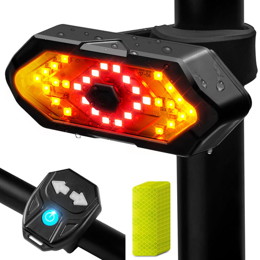 Hcikoat Bike Tail Light with Turn Signals USB Rechargeable Bike Turn Signals 120 Lumens Ultra Bright LED Turn Signals for Bicycle 5 Mode with 10PCS Safety Reflective Tape for Night Riding Bicycle