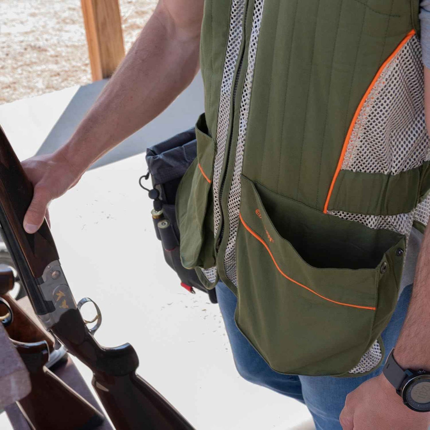 Ace Shooting Range Vest with Moveable Shoulder Pad | Olive/Tan | Medium/Large Adult Apparel