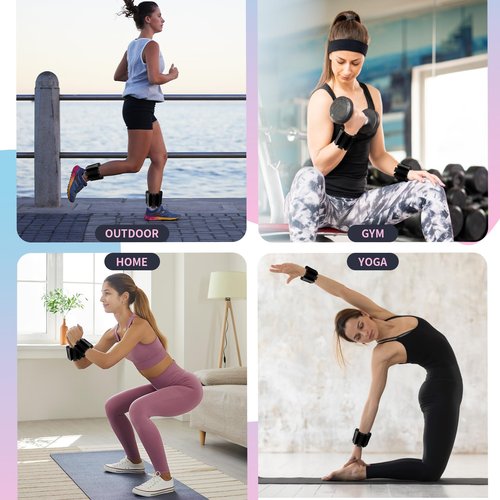 PEOERP Ankle Weights for Women Men, Adjustable Wrist Weighted Bracelet for Home Gym Workout, Walking, Running, Travel, Pilate, Yoga, Exercise,Barre,Strength Training. Set of 2 (1Lb Each) (Black)
