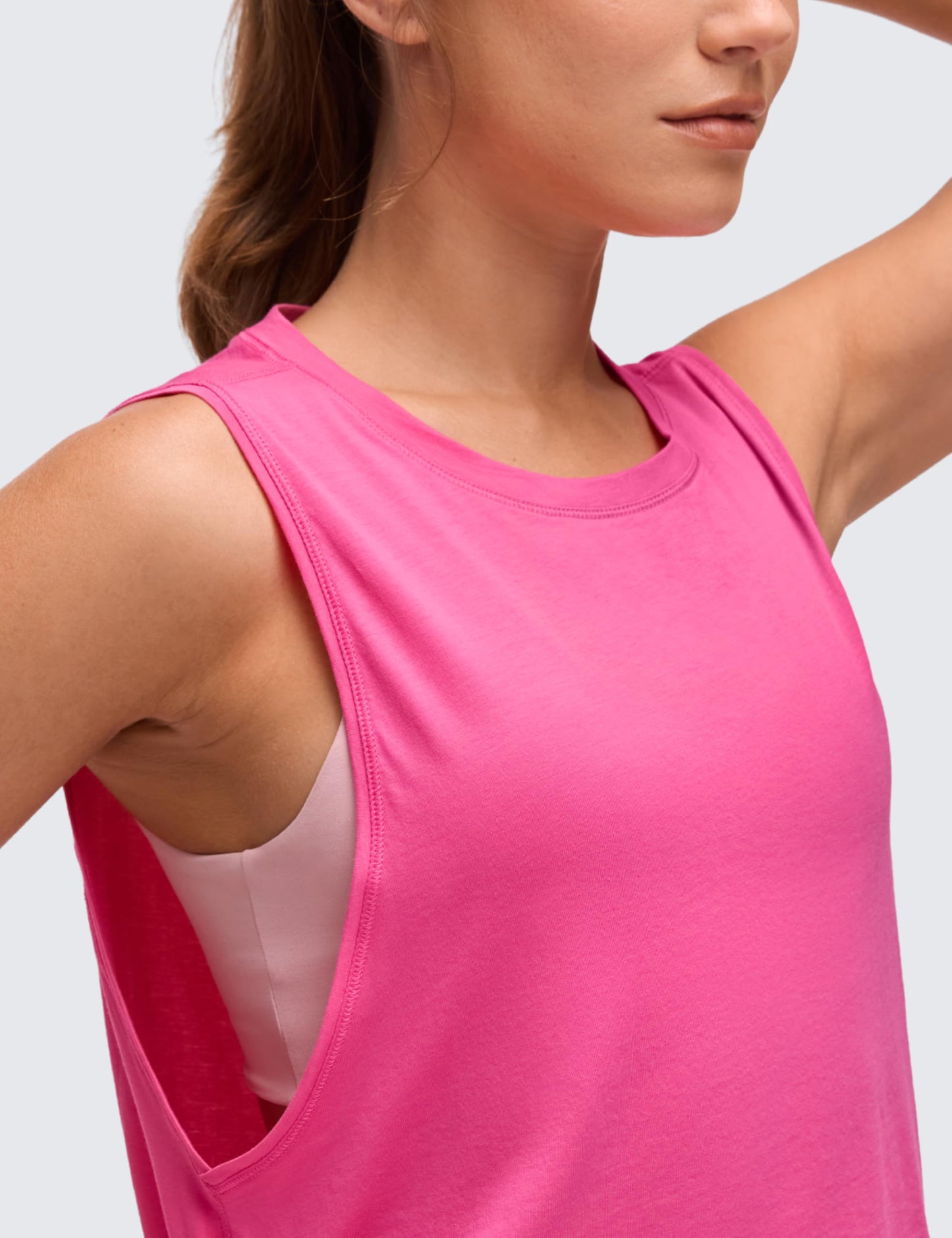 CRZ YOGA Pima Cotton Large Armhole Tank Tops for Women - Workout Sport Athletic Yoga Running Gym Loose Crop Sleeveless Shirts Sonic Pink XX-Small