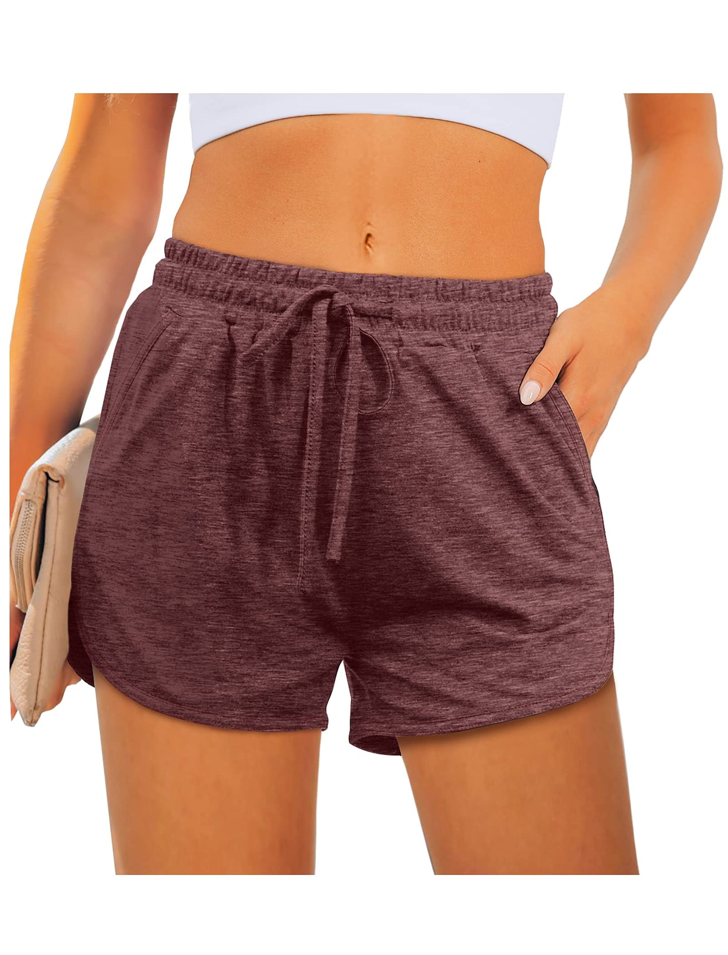 Aloodor Shorts Women Casual Summer Running Workout Shorts Burgundy XXL