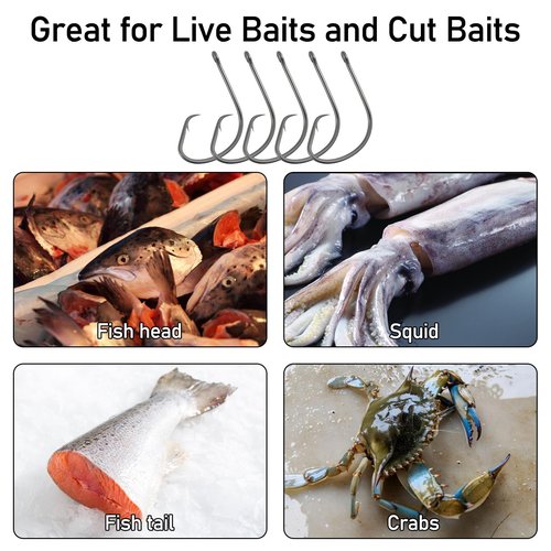 Dr.Fish 100 Pack Light Circle Hooks for Fresh & Saltwater Fishing, Offset Wide Gap Live Bait Fishing Hooks Bass Mackerel Striper Flounder Catfish 1/0