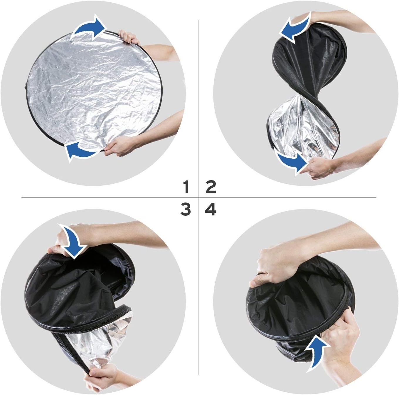 Etekcity 24" (60cm) 5-in-1 Photography Reflector, Multi-Disc Light Reflectors for Photography, Collapsible with Bag - Translucent, Silver, Gold, White and Black