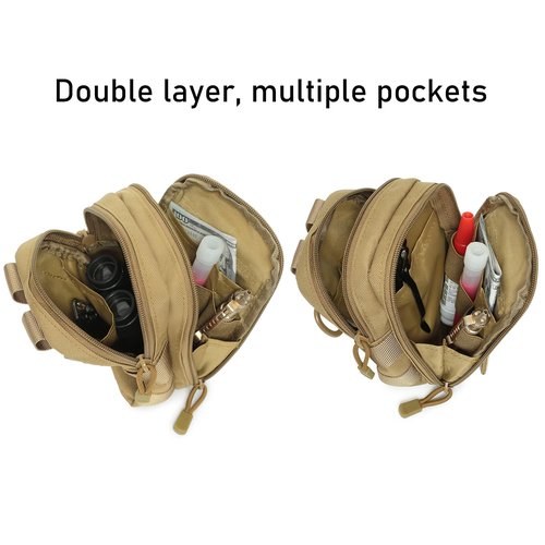 Tactical Molle Phone Pouch EDC Utility Belt Pouch Waist Bag with Shoulder Strap (Black)