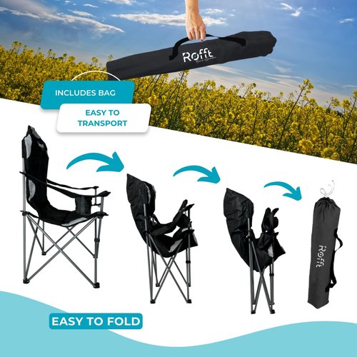 ROFFT Camping Folding Chairs | Heavy Duty | Supports 250 LBS | Steel Frame | Collapsible with Cup Holder | High Back | 21" D x 36" W x 42" H
