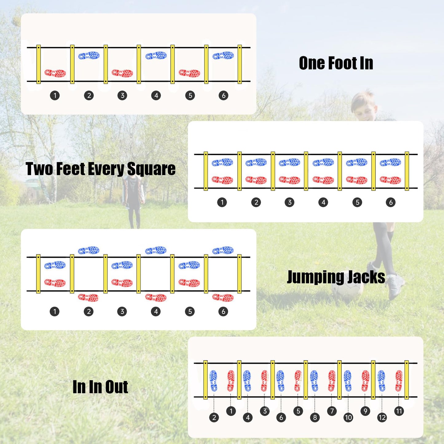 Agility Ladder, Speed Training Equipment Set, 20ft 12-Step Agility Ladder with 4 Fixed Steel Spikes, 5 Resistance Bands, 12 Football Cones, Jump Rope, Running Resistance Umbrella for Kids Teens Adults