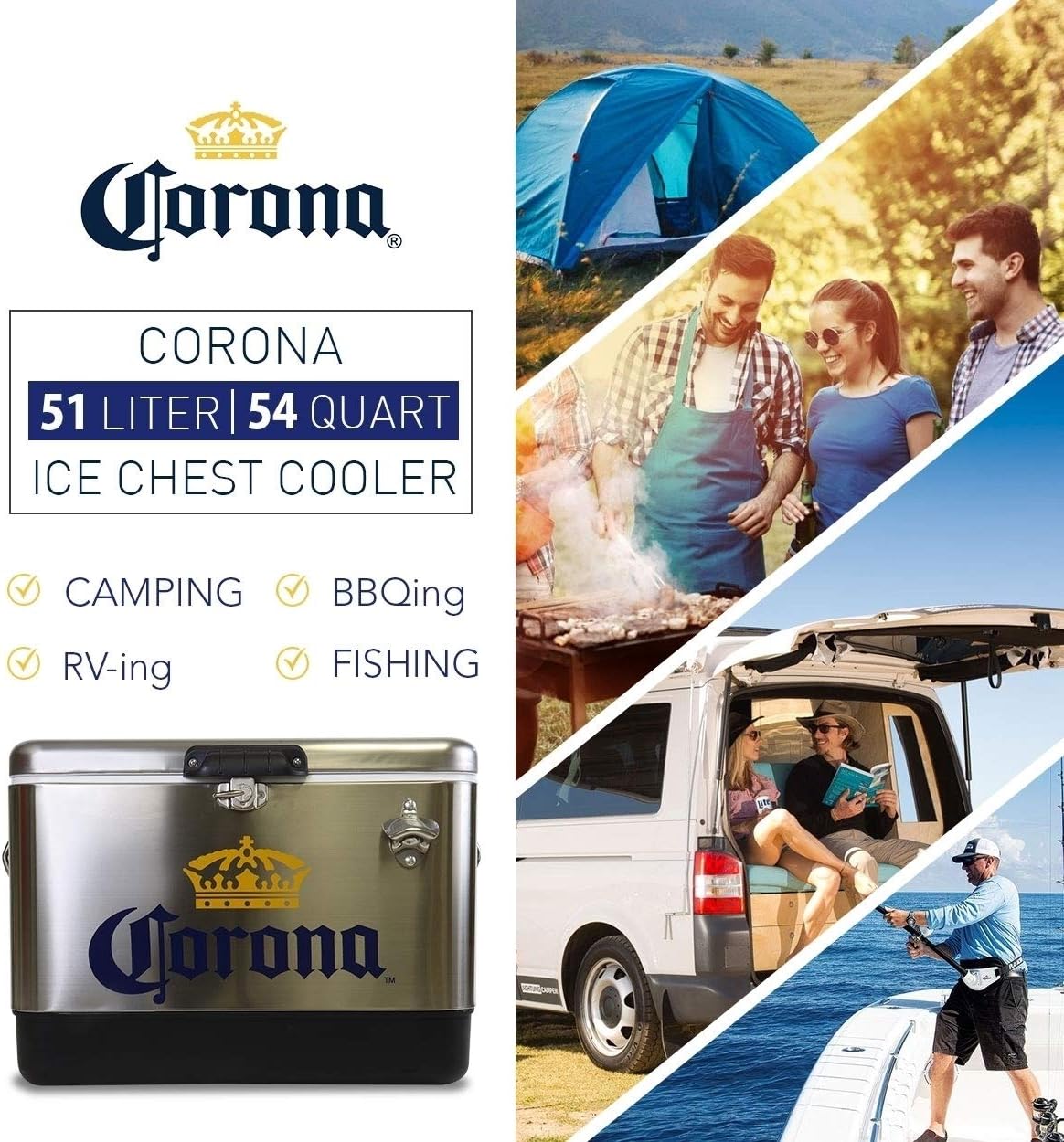 Portable Vintage Ice Chest Cooler with Bottle Opener - Insulated 85 Can Capacity for Camping, Beach, BBQs & Tailgating