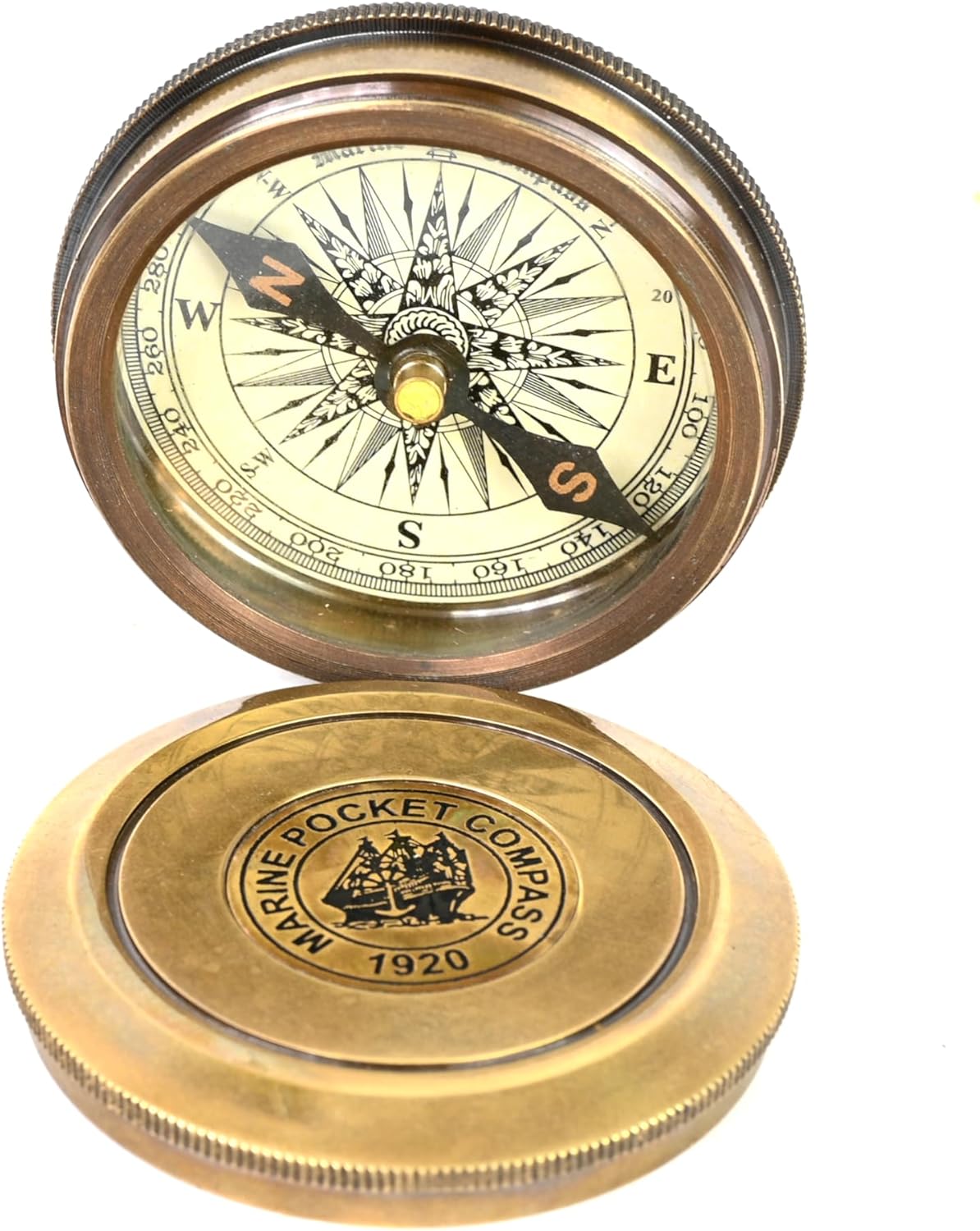 Vintage Brass Nautical Pocket Compass - 2-Inch Replica with Robert Frost Poem