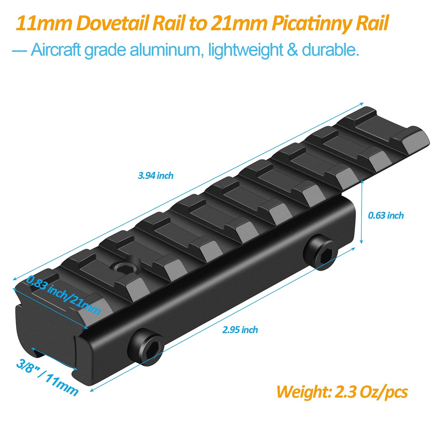 LONSEL Dovetail to Picatinny Rail Adapter 11mm Dovetail to 21mm Picatinny Rail Convert Mount - Low Profile Scope Riser Rail Adaptor - Base Mount 3/8" to 7/8" Converter (1 Pack)