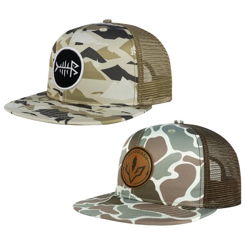 BASSDASH 2 Pack Flat Brim Trucker Cap Adjustable Snapback Hat Mesh Back for Men Women Fishing Hunting