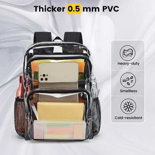 Vorspack Clear Backpack Heavy Duty - Large Clear Bookbag Transparent Backpacks See Through Backpack for College Work Travel Festival - Black
