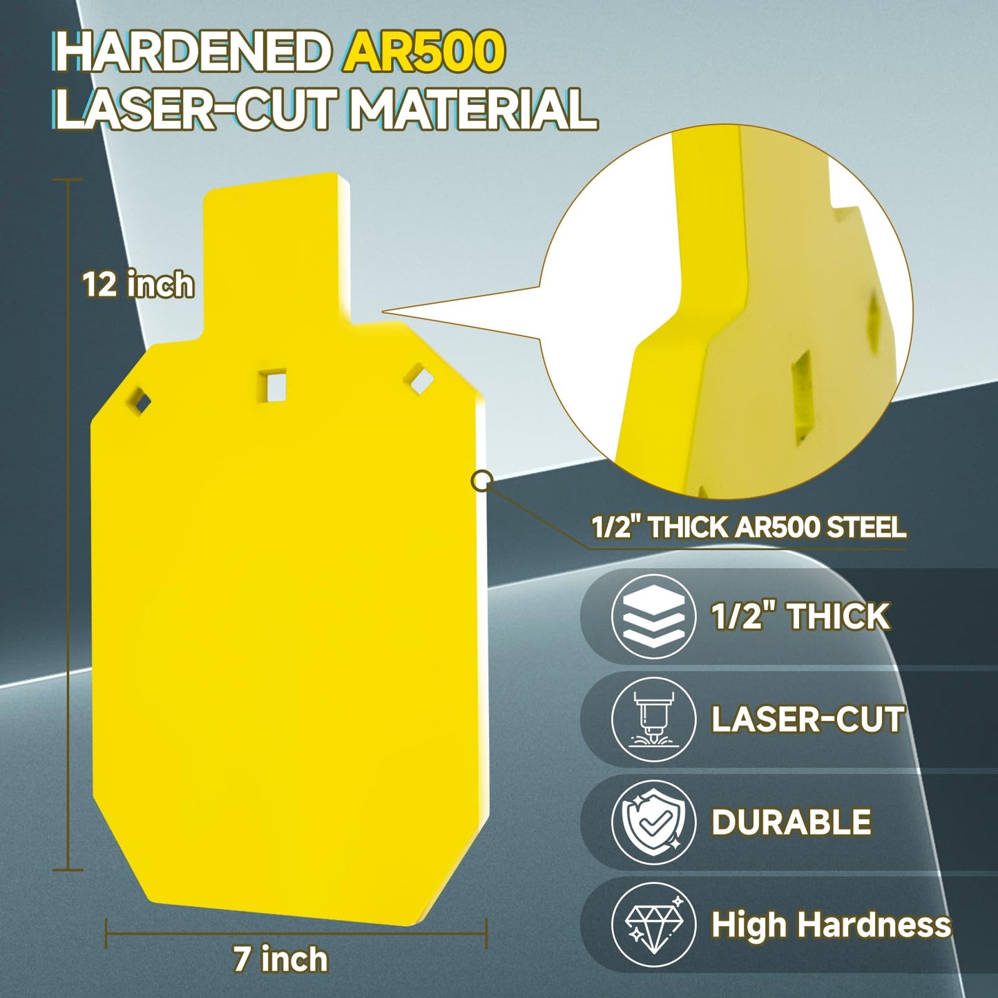 Eydutoi AR500 Steel Target for Shooting with Steel Painting Stencil,Yellow 1/2" Thick Gong Silhouette Metal Target,7" W×12" L,Shooting Targets for The Range