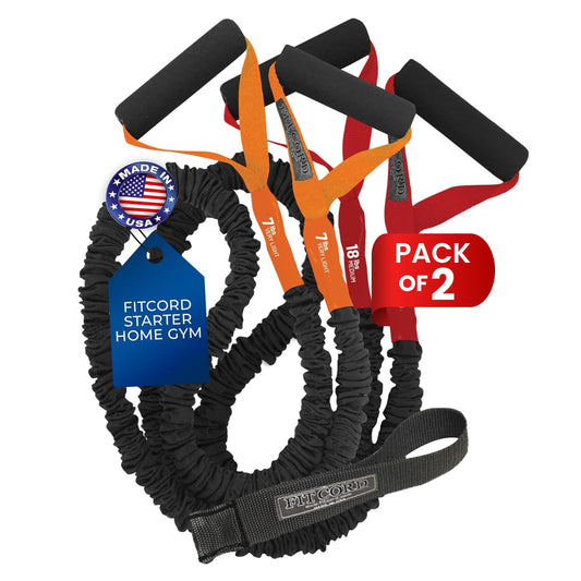 American Made FITCORD Resistance Bands 2 Pack with Door Anchor- Home Workout Equipment Set - Secure & Durable, Body Stretching & Strength Training for Men & Women - 7lb & 18lb Bands