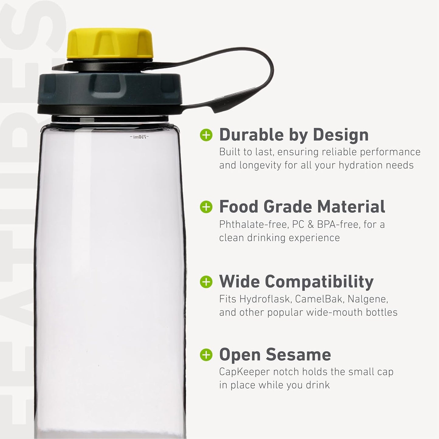 humangear capCAP+ | Converts Wide-Mouth Openings | Secure Easy Open | Food-Safe Material | Water Bottle Accessory Lid