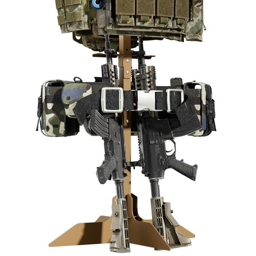 BUYYAH Tactical Military Gear Stand, Heavy Duty Tactical Gear Support Stand Helmet Vest Belt Rack, Motorcycle Helmet Holder Stand Display Organizer, Indoor Home Garage, Tan