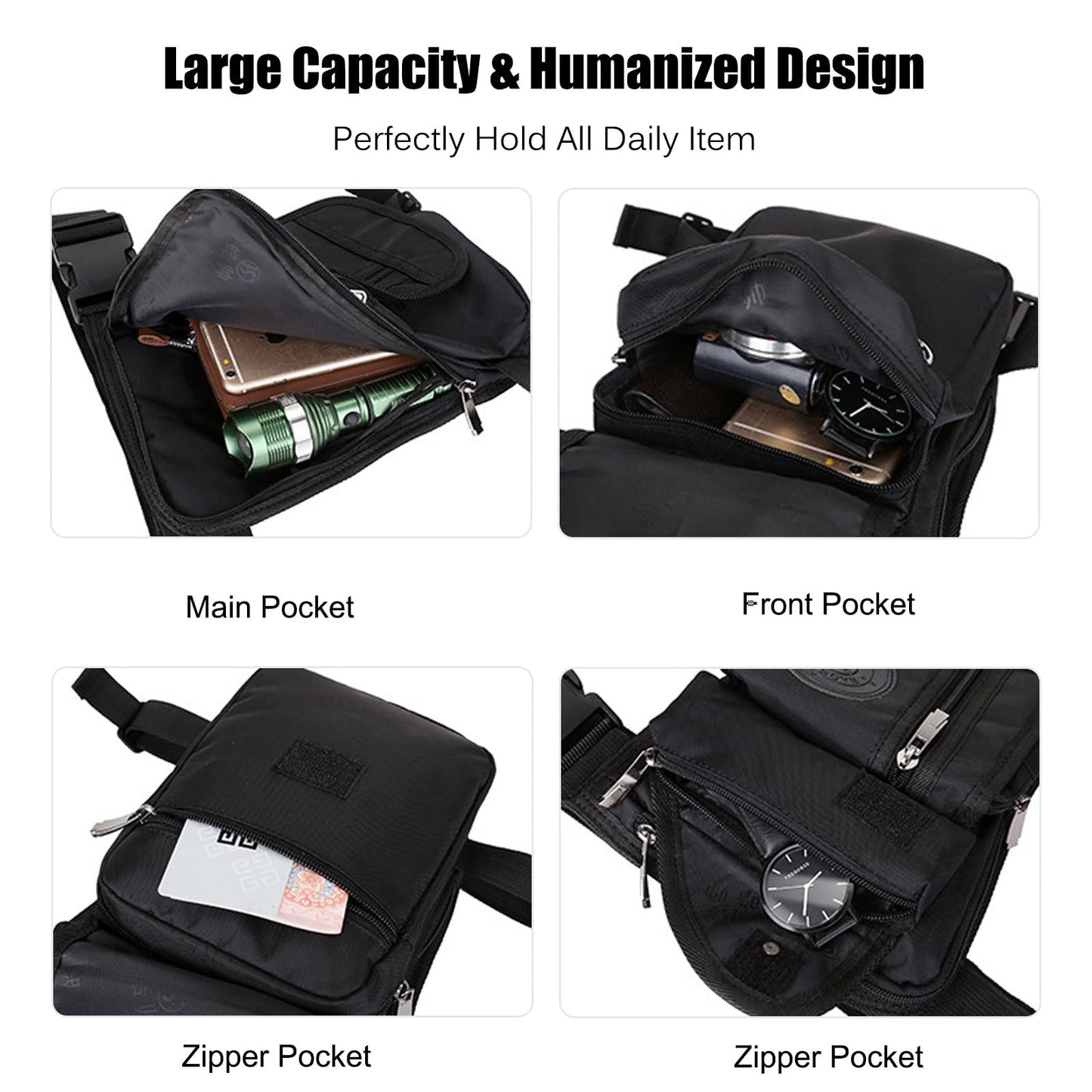 FANDARE Thigh Drop Leg Bag Military Tactical Drop Leg Pouch Bag Waist Pack Bumbags Sling bag Motorcycle Chest Shoulder Crossbody Bag for Hiking Cycling Travel Outdoor Cover PackBlack