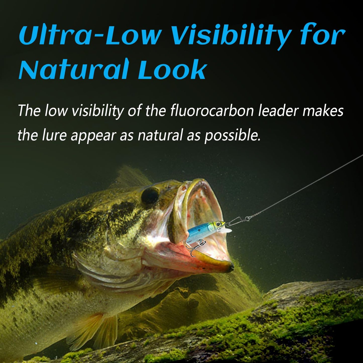 Fishing Fluorocarbon Leader with Crane Swivel and Snaps - Heavy Duty 20-80lb Fluorocarbon Leader Connects Lures, Bait, or Hooks for Saltwater & Freshwater Fishing