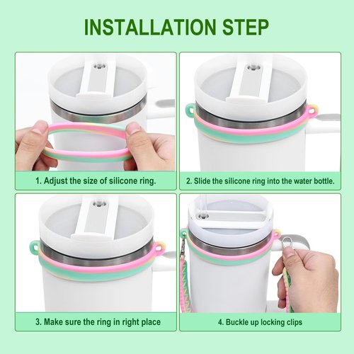 MOOTVGOO Water Bottle Handle, Anti-Slip Silicone Water Bottle Sling, Water Bottle Carrier, Holder with Strap Fit for Most Stanley 8-40oz Bottles & Cups, Color