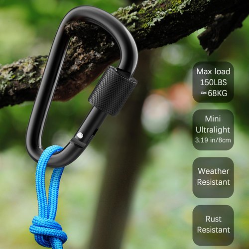 sprookber 3" Locking Carabiners | Keychain Carbineers D Ring Key Clip Spring Snap Hook for Multi-Usage | Set of 8