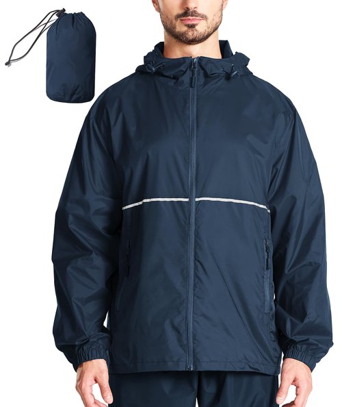 SWISSWELL Men's Rain Jacket Windbreaker Packable,Lightweight Golf Rain Coat Inner Pocket for Camping Hiking Cycling